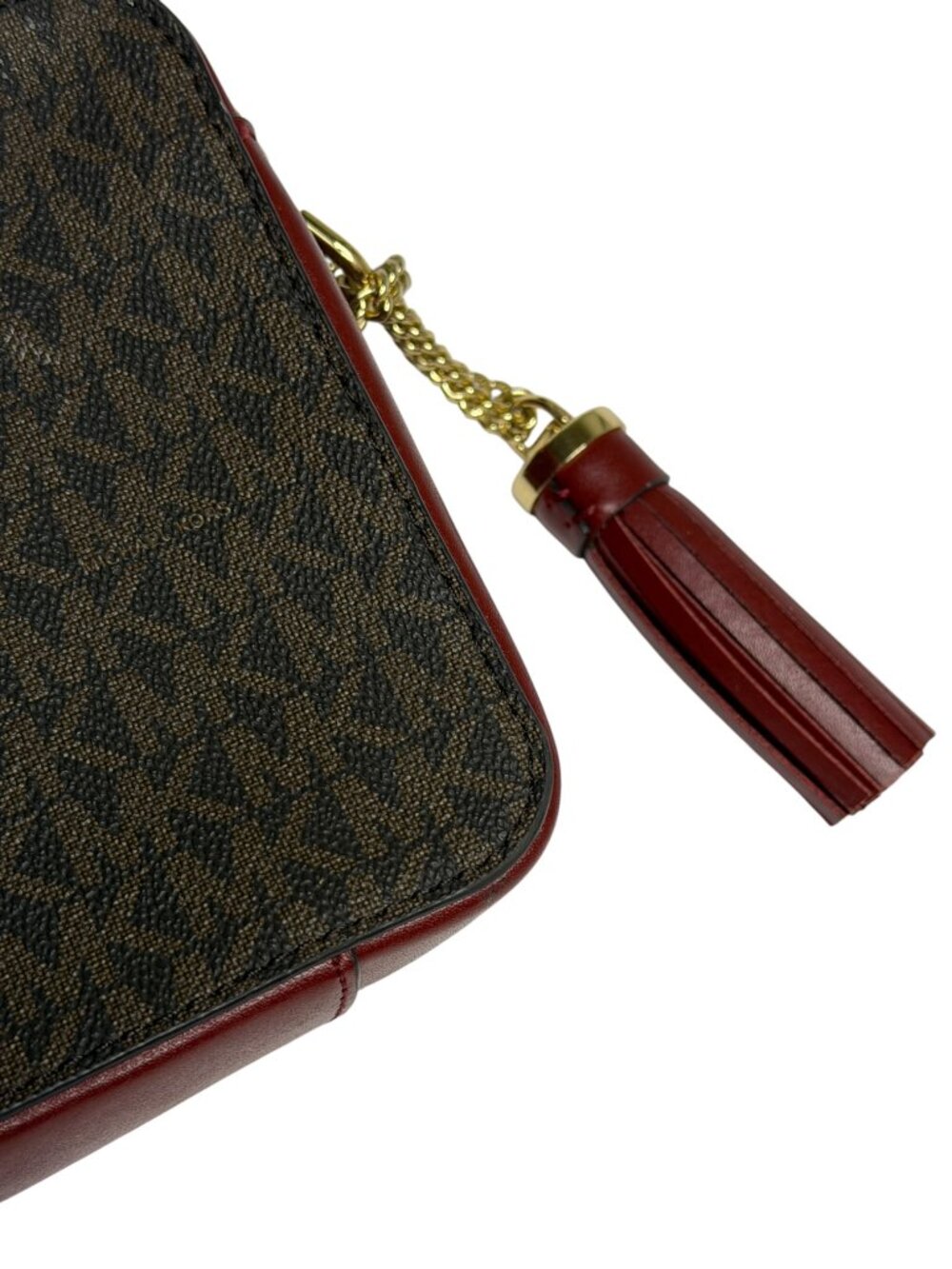 Michael Kors Ginny Crossbody Bag Purse Tassel Logo Faux Leather? Brandy - Picture 3 of 11